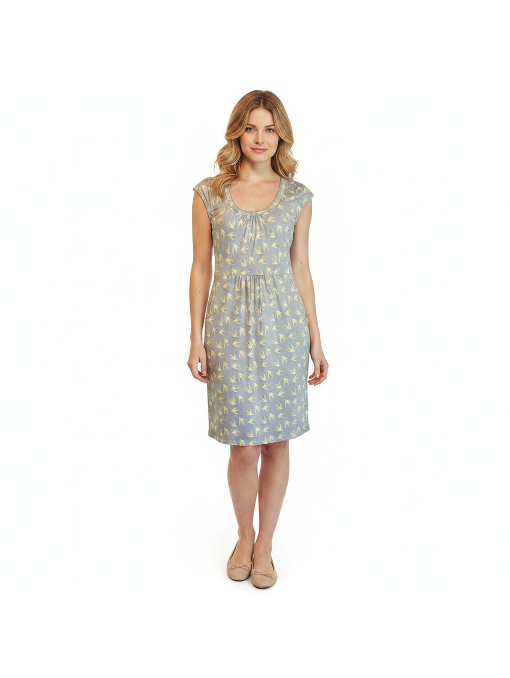 Boden Blue Dress with Yellow Bird Print, Size 10 NWOT